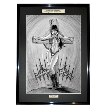 VAMPIRELLA - Dessin ORIGINAL - cadre : 50 X 70 cm - dessin : 40 x 60 cm