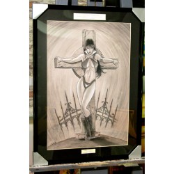 VAMPIRELLA - Dessin ORIGINAL - cadre :  50 X 70 cm - dessin :  40 x 60 cm