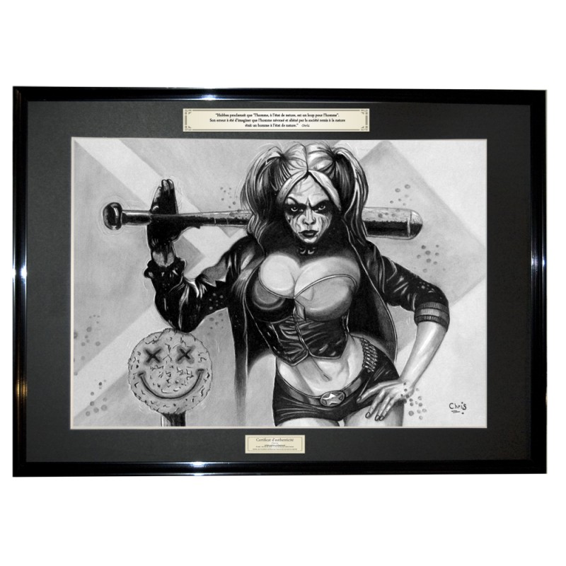 HARLEY QUINN - Dessin ORIGINAL - cadre :  50 X 70 cm - dessin :  40 x 60 cm