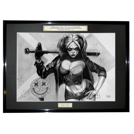 HARLEY QUINN - Dessin ORIGINAL - cadre : 50 X 70 cm - dessin : 40 x 60 cm