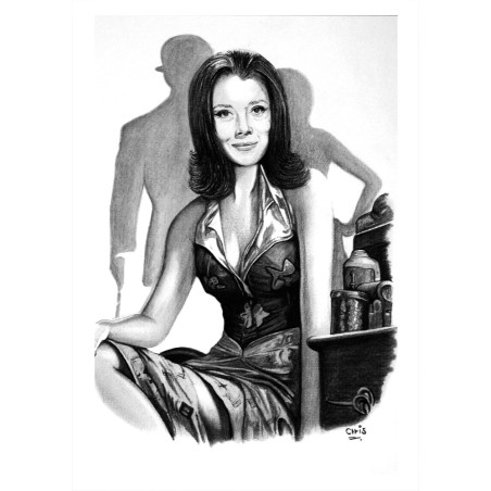 EMMA PEEL - Dessin ORIGINAL - cadre : cadre : 50 X 40 - dessin : 29 X 42