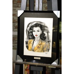 PINUP TRAIN - Dessin ORIGINAL - cadre :  cadre : 50 X 40 - dessin : 29 X 42
