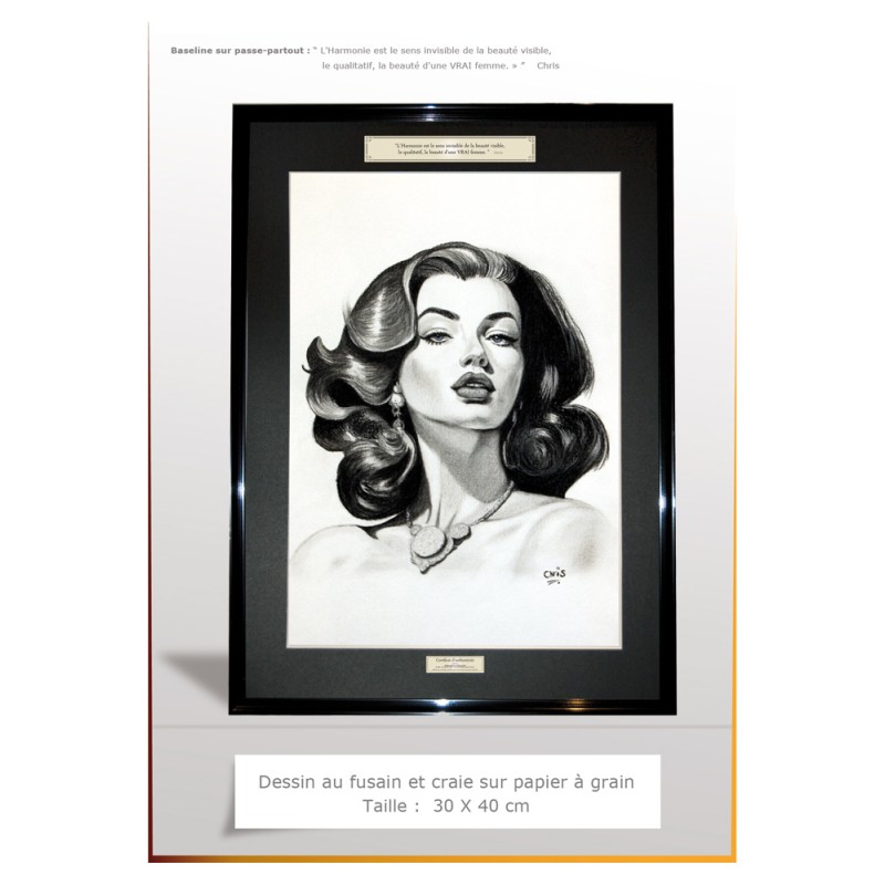 PINUP DEDAIN -  Dessin ORIGINAL - cadre :  cadre : 50 X 40 - dessin : 29 X 42