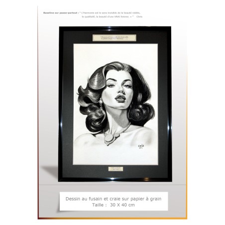 PINUP DEDAIN - Dessin ORIGINAL - cadre : cadre : 50 X 40 - dessin : 29 X 42