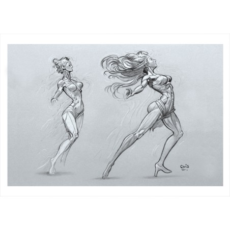 MOUVEMENT - Dessin ORIGINAL - cadre : cadre : 50 X 40 - dessin : 29 X 42