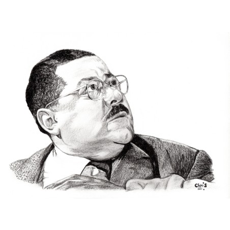 Tontons flingueurs - Dessin ORIGINAL au Fusain  sur papier à  grain encadré.