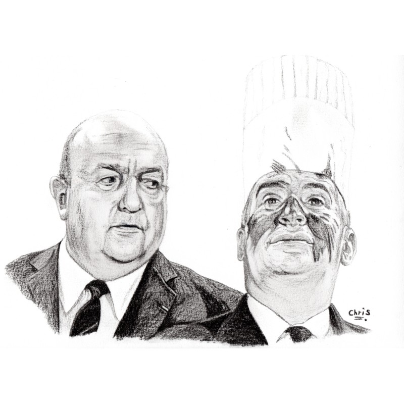 Grand restaurant - Dessin ORIGINAL au Fusain  sur papier à  grain encadré.