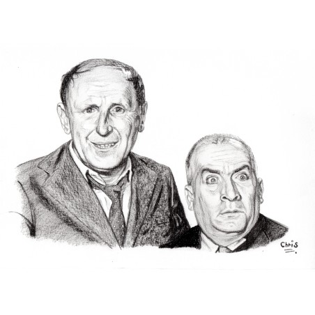 Grande vadrouille - Dessin ORIGINAL au Fusain  sur papier à  grain encadré.