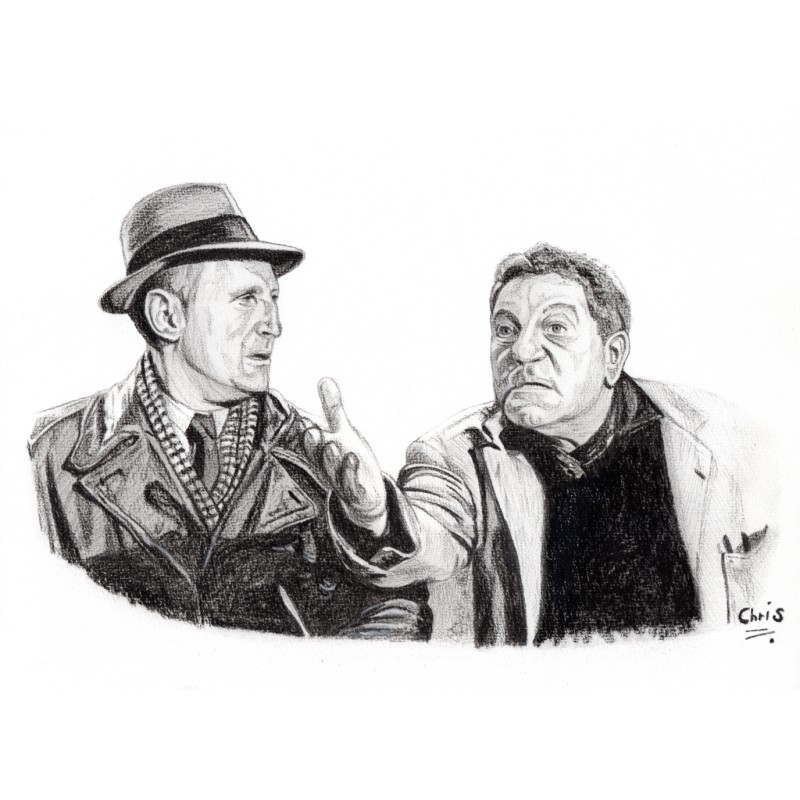 Traversé de Paris - Dessin ORIGINAL au Fusain  sur papier à  grain encadré.