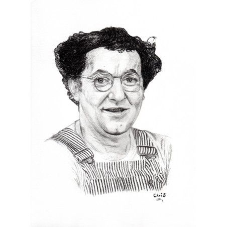 Coluche - Dessin ORIGINAL au Fusain  sur papier à  grain encadré.