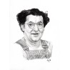 Coluche - Dessin ORIGINAL au Fusain  sur papier à  grain encadré.