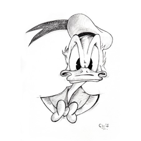 Donald - Dessin ORIGINAL au Fusain  sur papier à  grain encadré.
