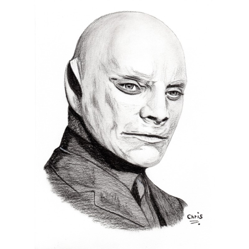 Fantomas - Dessin ORIGINAL au Fusain  sur papier à  grain encadré.