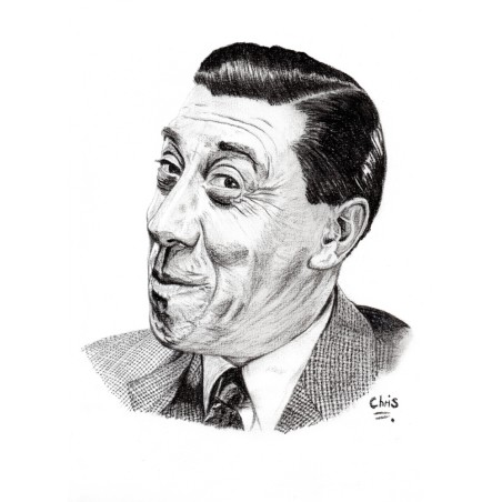 Fernandel - Dessin ORIGINAL au Fusain  sur papier à  grain encadré.