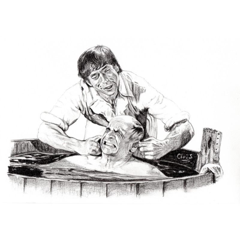 Folie des grandeurs - Dessin ORIGINAL au Fusain  sur papier à  grain encadré.