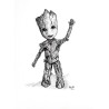 Groot - Dessin ORIGINAL au Fusain  sur papier à  grain encadré.