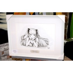 Femme Manga - Dessin ORIGINAL au Fusain  sur papier à  grain encadré.