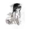 Femme Manga sexy - Dessin ORIGINAL au Fusain  sur papier à  grain encadré.