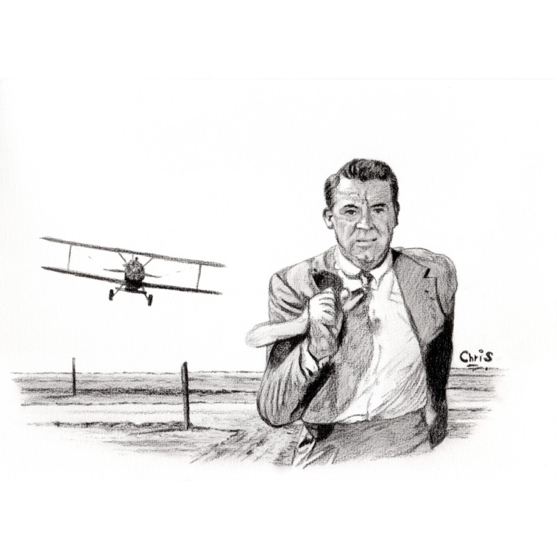 Mort aux trousses - Dessin ORIGINAL au Fusain  sur papier à  grain encadré.