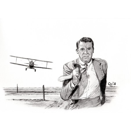 Mort aux trousses - Dessin ORIGINAL au Fusain  sur papier à  grain encadré.
