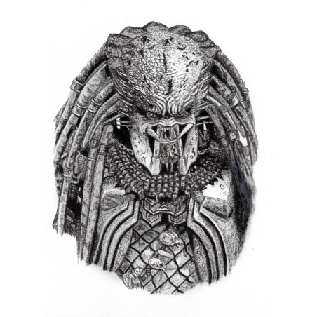 Predator - Dessin ORIGINAL au Fusain  sur papier à  grain encadré.