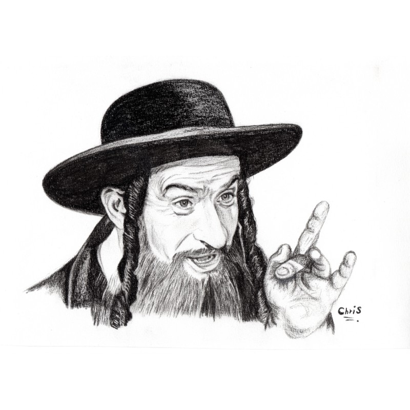 Rabbi Jacob - Dessin ORIGINAL au Fusain  sur papier à  grain encadré.