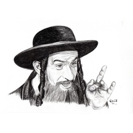 Rabbi Jacob - Dessin ORIGINAL au Fusain  sur papier à  grain encadré.