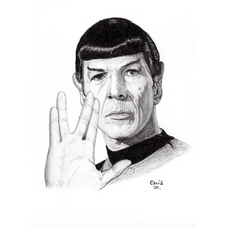 Spock - Dessin ORIGINAL au Fusain sur papier à grain encadré.