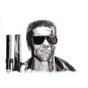 Terminator - Dessin ORIGINAL au Fusain  sur papier à  grain encadré.