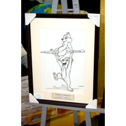 Tic & Tac - Dessin ORIGINAL au Fusain  sur papier à  grain encadré.