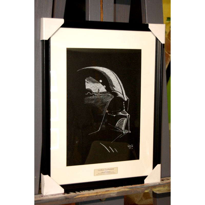 Dark vador - Dessin ORIGINAL à la Craie  sur papier à  grain encadré.