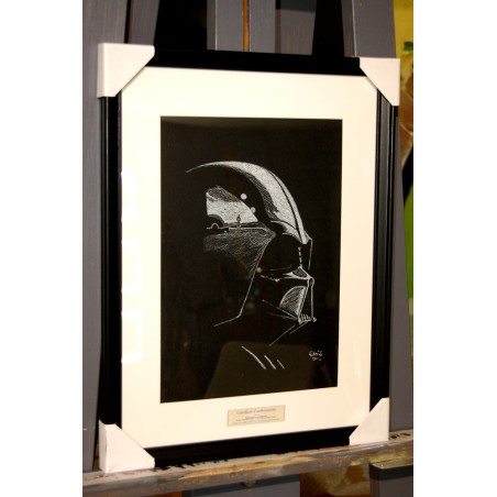 Dark vador - Dessin ORIGINAL à la Craie sur papier à grain encadré.