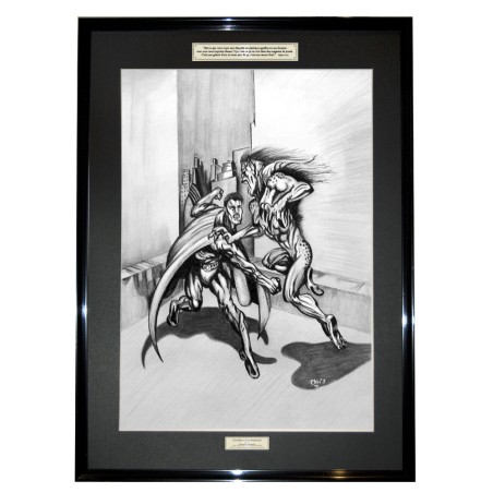 INCASSABLE -Dessin ORIGINAL au Fusain sur papier gris à grain encadré. Taille cadre : 50 X 70 cm - Taille dessin : 40 x 60 cm