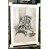 INCASSABLE -Dessin ORIGINAL au Fusain sur papier gris à  grain encadré. Taille cadre :  50 X 70 cm - Taille dessin :  40 x 60 cm