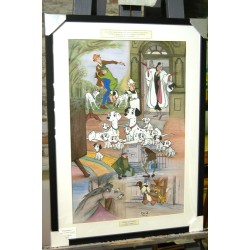 101 Dalmatiens - Dessin ORIGINAL au Fusain et Pastel sur papier à  grain encadré.