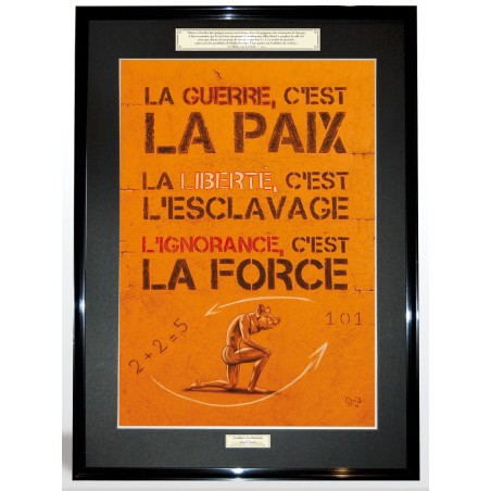 TOTALITARISME - Dessin ORIGINAL au Fusain sur papier à grain encadré.