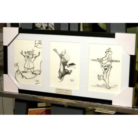 Disney - REPRODUCTION de 3 de mes dessins fusain et pastel encadré