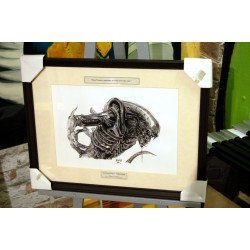 ALIEN - REPRODUCTION A4 de mon dessin au fusain, encadré.