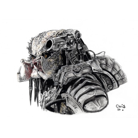 PREDATOR - REPRODUCTION A4 de mon dessin au fusain, encadré.