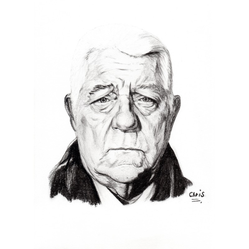 JEAN GABIN - REPRODUCTION A4 de mon dessin au fusain, encadré.