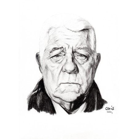 JEAN GABIN - REPRODUCTION A4 de mon dessin au fusain, encadré.