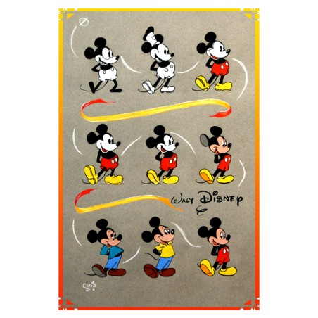 MICKEY EVOLUTION - REPRODUCTION A3 de mon dessin au fusain, pastel, encadré.