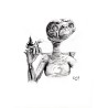 E.T. l'extraterrestre - Dessin ORIGINAL au Fusain  sur papier à  grain encadré.