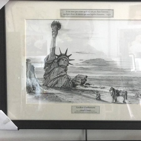Dessin ORIGINAL au Fusain sur papier à grain encadré. Taille cadre : 33 X 43 cm - Taille dessin : 20 X 29 cm