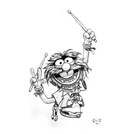 Muppets Show - Batteur - Dessin ORIGINAL au Fusain sur papier à grain encadré.
