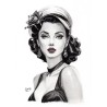PINUP REGARD - Dessin ORIGINAL au Fusain sur papier à  grain encadré.