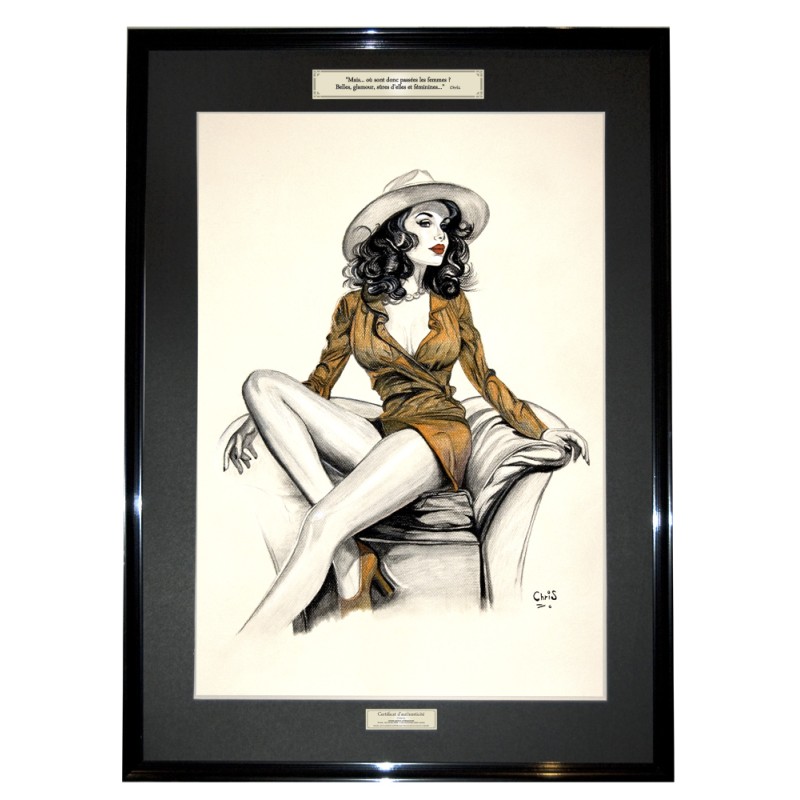PINUP FAUTEUIL - Dessin ORIGINAL - cadre :  50 X 70 cm - dessin :  40 x 60 cm