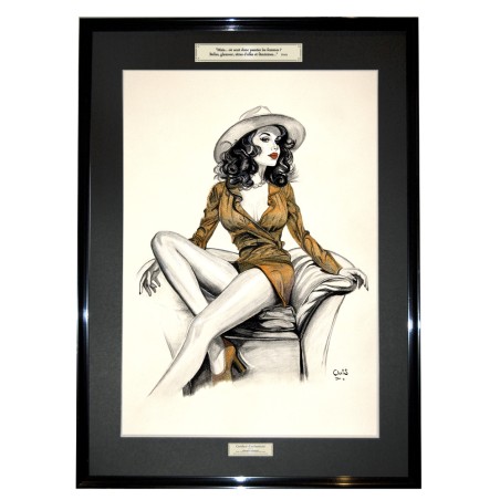 PINUP FAUTEUIL - Dessin ORIGINAL - cadre : 50 X 70 cm - dessin : 40 x 60 cm