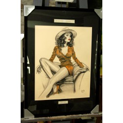 PINUP FAUTEUIL - Dessin ORIGINAL - cadre :  50 X 70 cm - dessin :  40 x 60 cm