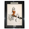 PINUP EQUILIBRE - Dessin ORIGINAL - cadre :  50 X 70 cm - dessin :  40 x 60 cm
